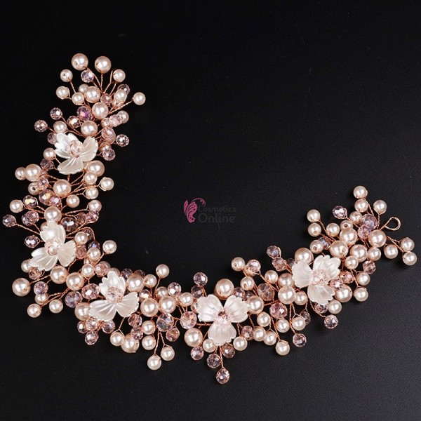 Tiara Ti042II Argintie pentru decor par cu cristale si perle Pink